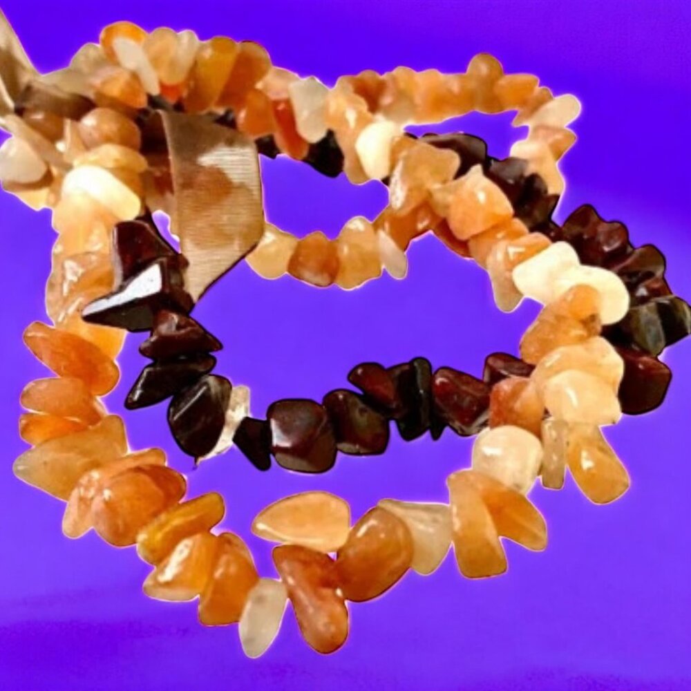 Gemstone Stretch Bracelet Genuine Peach Aventurine + Poppy Jasper lot of 3 NEW